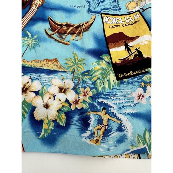 High Surf Mens Hawaiian Shirt Size 2XL Ukulele Surfboards Floral Palm Tree Blue - Picture 6 of 14